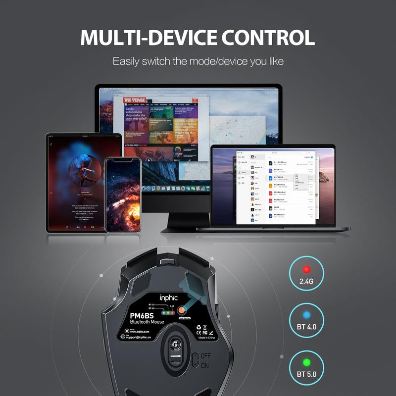 Rechargeable Multi-Device Wireless Bluetooth Mouse